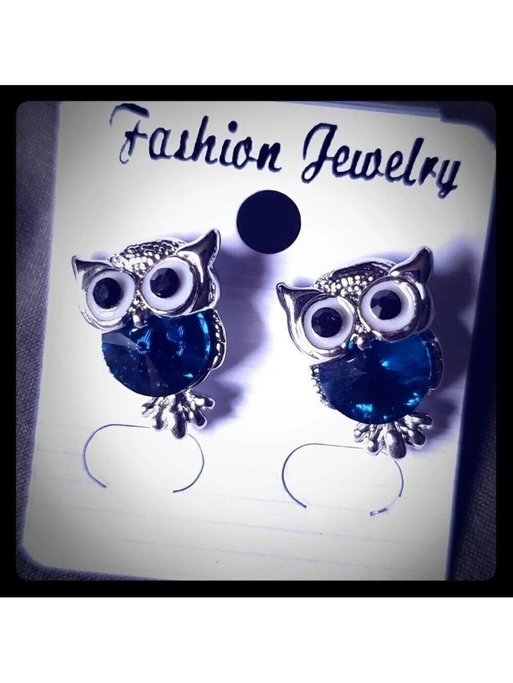 Owl Stud Earrings Blue Crystal CZ NWT